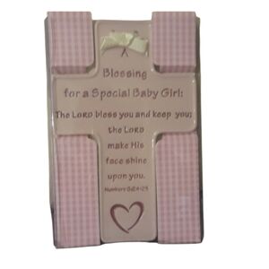 Little girls blessing cross pink plaque
